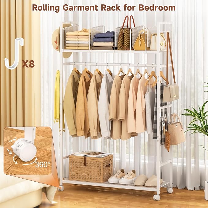 Portable Clothes Rack with Adjustable Shelf Divider, Freestanding Closet - Image 5