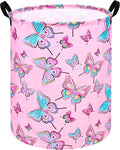 Round Pink Butterfly Laundry Basket Storage Bins Nursery Hamper Gift Baskets by VAIVUSTO
