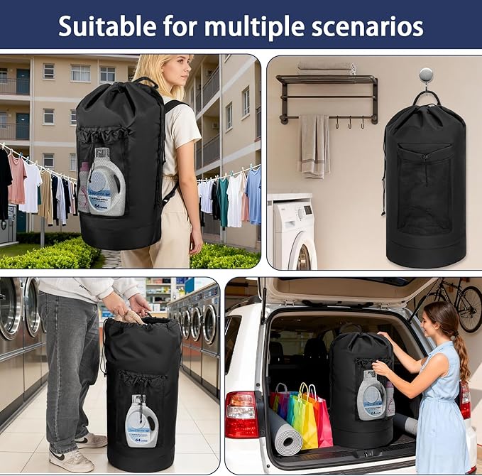 Laundry Bag Backpack with 3 Sizes Mesh Wash Bags and Shoulder Straps Foldable - Image 7