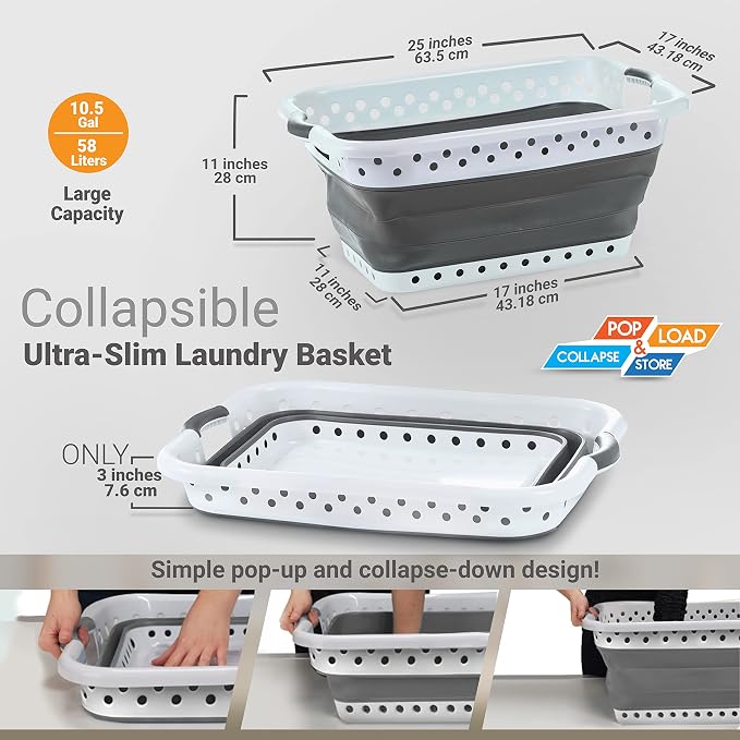Pop & Load Collapse & Store Set of 2 Large 25" Slim Collapsible Laundry Basket - Image 5