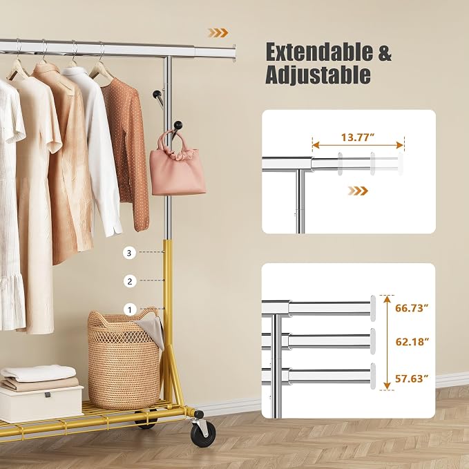 Rolling Clothes Rack Load 530lbs, Heavy Duty Garment Rack - Image 6