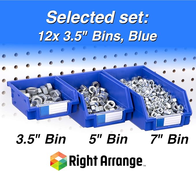 Pegboard Bins - 12 Pack Blue - Hooks to Any Peg Board - Organize Hardware - Image 4