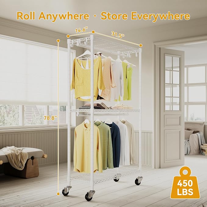Rolling Clothing Rack for Hanging Clothes H2 Heavy Duty Garment Rack - Image 4