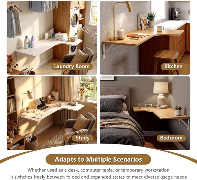 Wall Mounted Folding Table L Shaped, Fold Down Floating Desk - Image 7