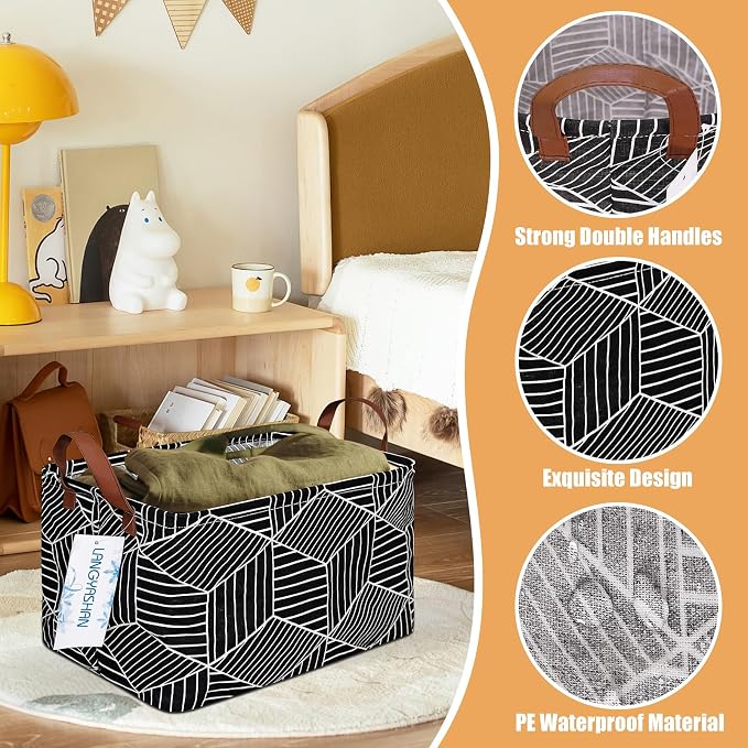 LANGYASHAN Rectangular Storage Bin Collapse Canvas Fabric Cartoon Storage Basket - Image 3