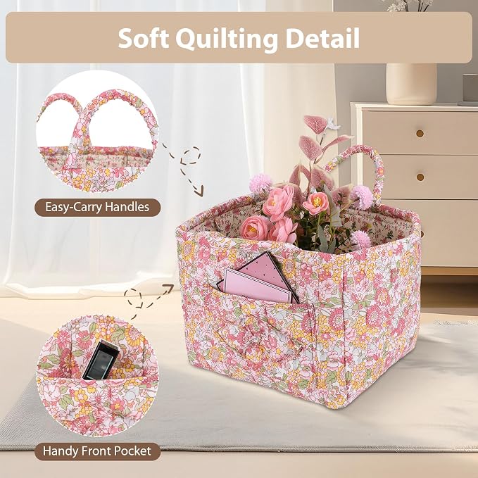 Storage Basket Boho Fabric Large Collapsible Floral Laundry Nursery Hamper - Image 5