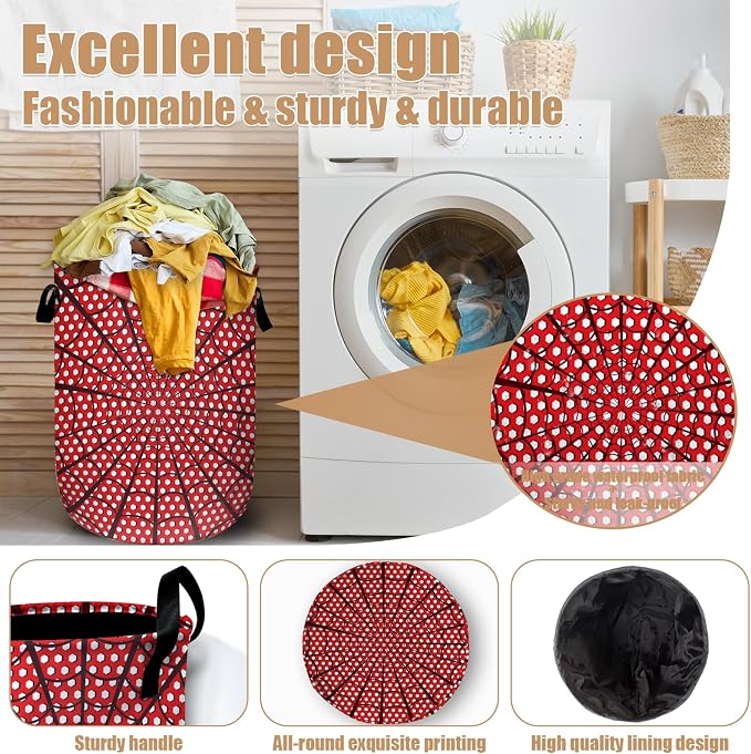 Red Spider Web Laundry Basket, Foldable Waterproof Halloween Laundry Hamper - Image 4