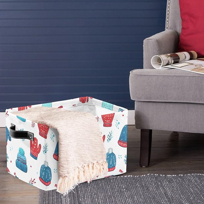 Winter Gloves Hat Storage Basket Snowflake Large Collapsible Storage Cube Box - Image 4