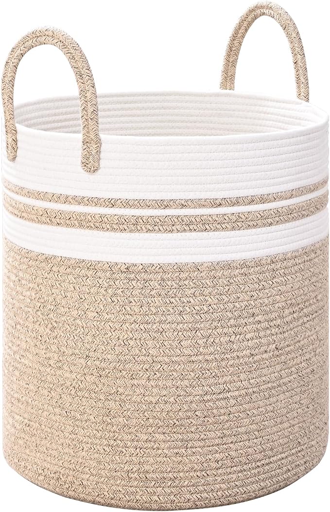 Laundry Hamper for Organizing, 52L Tall Laundry Baskets, Cotton Rope Woven by Degeyoyo