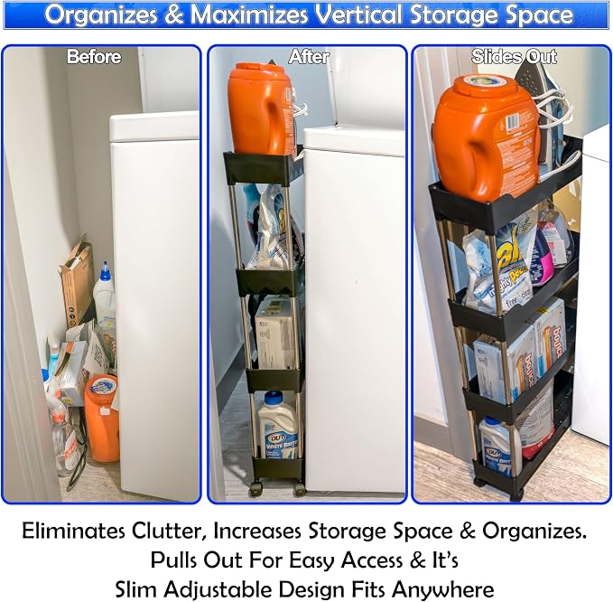 Slim Rolling Storage Cart w/ 4 Tiers - Image 4