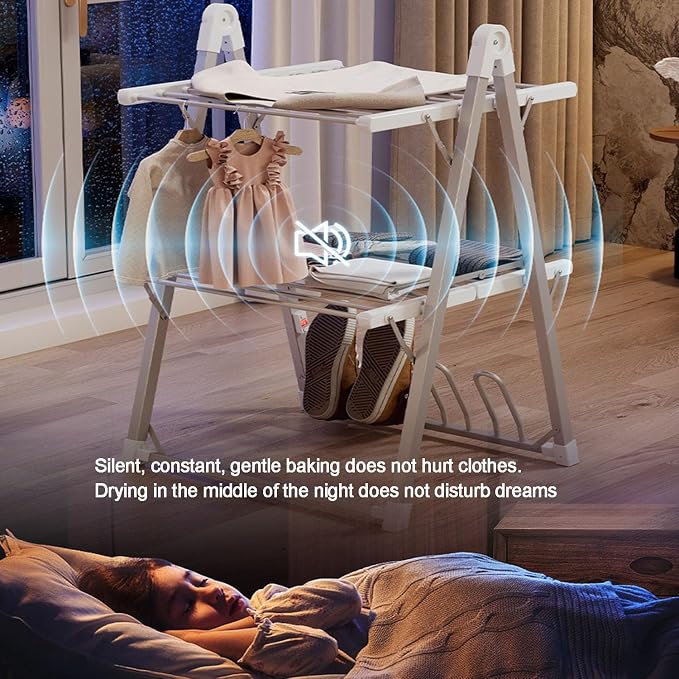 Heated Electric Clothes Dryer 2 Tier Adjustable Airer, Aluminium Foldable - Image 6