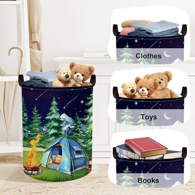 Night Camping Laundry Hamper Picnic Large Storage Basket Bonfire Collapsible - Image 5
