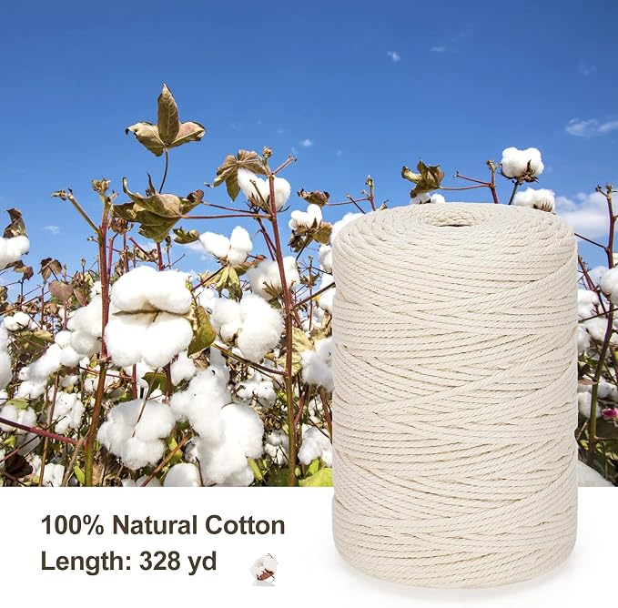 Macrame Cord 3mm x 328yd | 100% Natural Cotton Macrame Rope | 4 Strand Twisted - Image 2