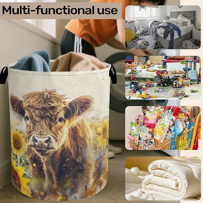 Sunflower Highland Cow Laundry Basket - Image 6