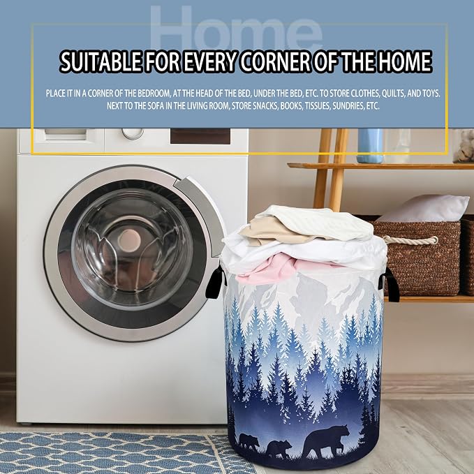 Mama Bear Laundry Basket Forest Mountains Foldable Oxford Cloth Funny Tote Bag - Image 7