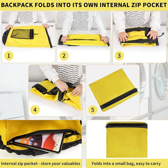 Laundry Bag Backpack with 3 Sizes Mesh Wash Bags and Shoulder Straps Foldable - Image 9