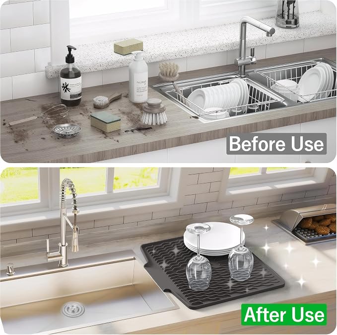 Dish Drying Mat with Drain, Silicone Mat - Image 4