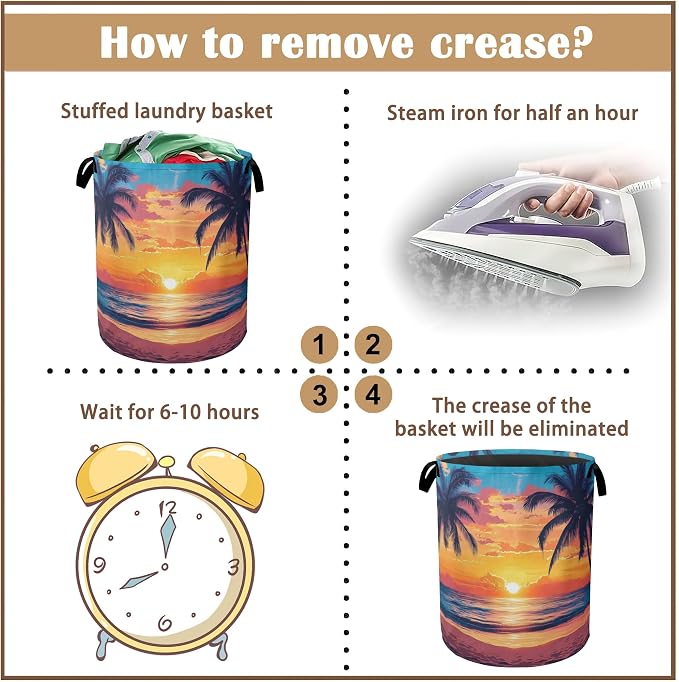 Laundry Hamper, Tropical Palm Laundry Basket, Sunset Sea Beach Waterproof - Image 6