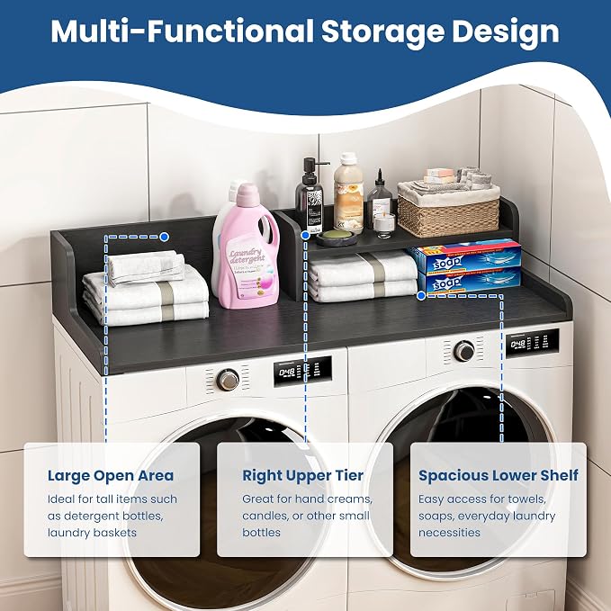 Washer Dryer Countertop with Open Storage Shelf & Raised Edge Guard, Modern - Image 6