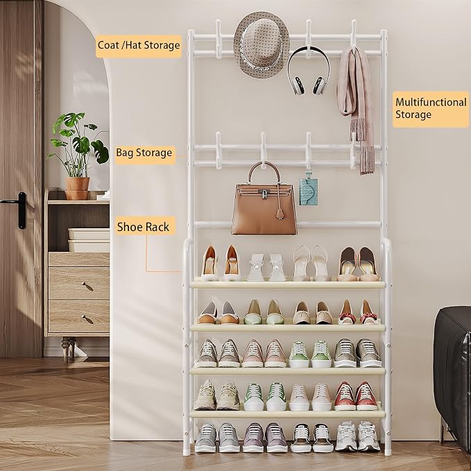 Coat Rack Shoe Rack With Storage Shelf Freestanding with 8 Hooks - Image 2