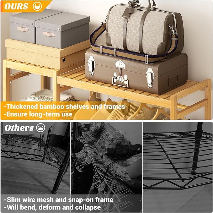 Homykic Bamboo Closet System, Heavy Duty Clothing Rack - Image 5