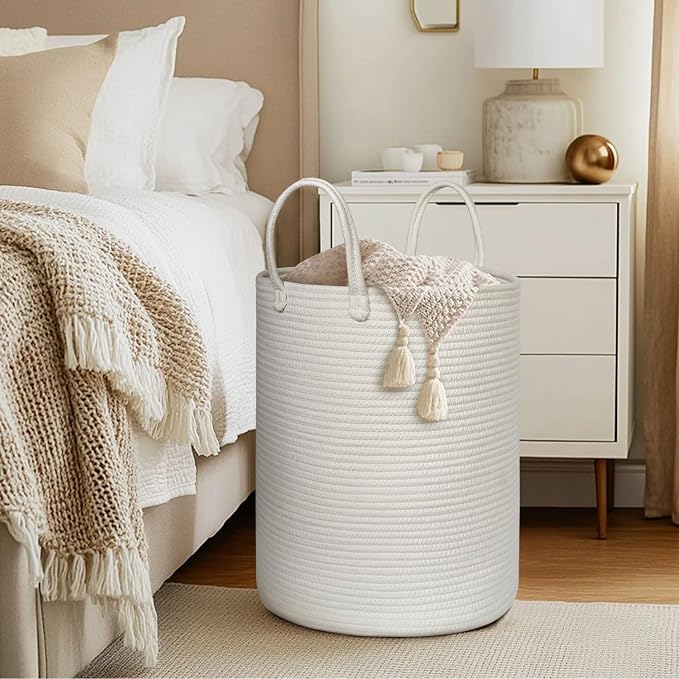 Large White Laundry Basket, XL Cotton Rope Toy Bin - Image 3