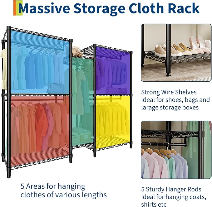 Clothes Rack for Hanging Clothes, Freestanding Garment Rack Adjustable Heavy - Image 5