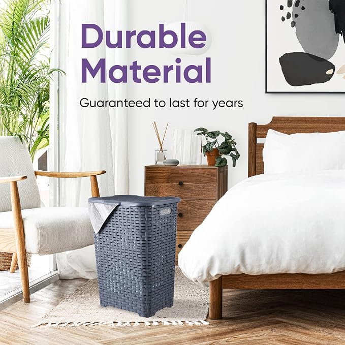 Plastic Laundry Hamper with Lid 2 Pack Laundry Hamper Basket, Wicker Design 60 - Image 8