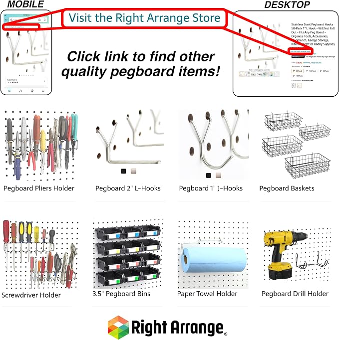 Pegboard Bins - 3 Pack Black Large - Hooks to Any Peg Board - Organize Hardware - Image 7