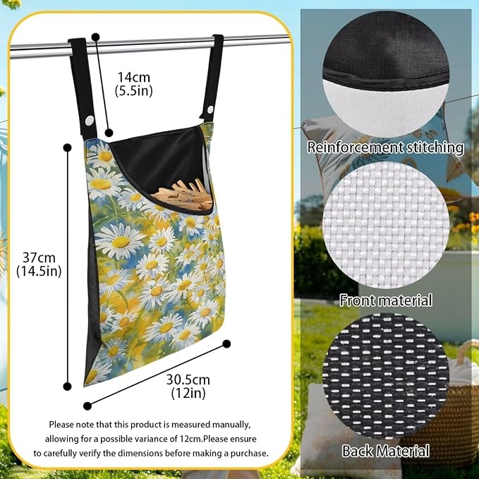 Daisy Print Clothespin Bag Space-Saving Laundry Hanging Storage Organizer - Image 7
