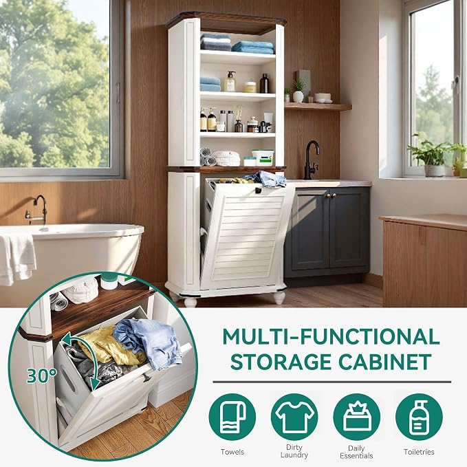 YITAHOME Tall Tilt-Out Laundry Storage Cabinet, Hidden Hamper - Image 3