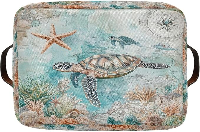 Sea Turtle Storage Basket Fabric Storage Bin Nautical theme Baskets Coastal - Image 8