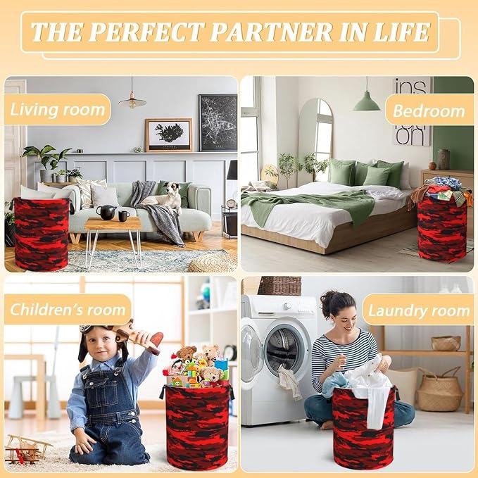 Red And Black Camouflage Laundry Hamper Bag - Image 7