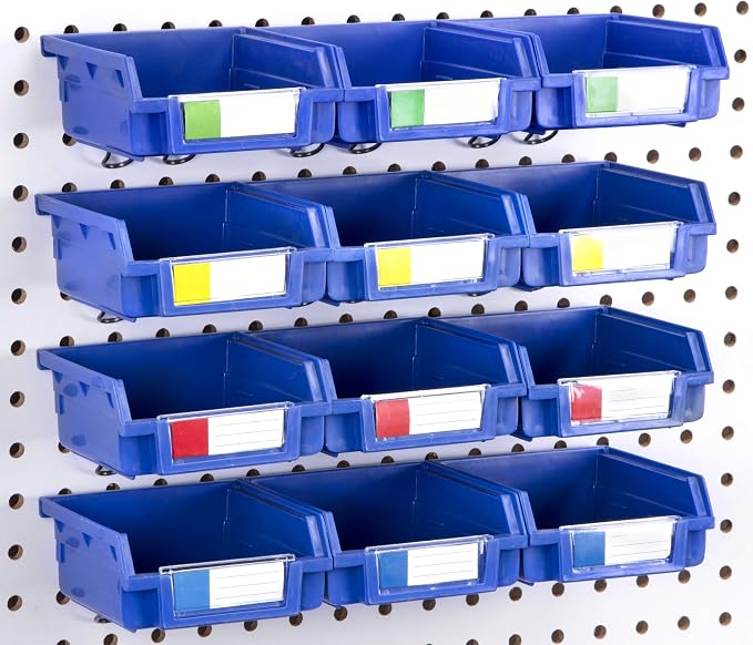Pegboard Bins - 12 Pack Blue - Hooks to Any Peg Board - Organize Hardware by RightArrange