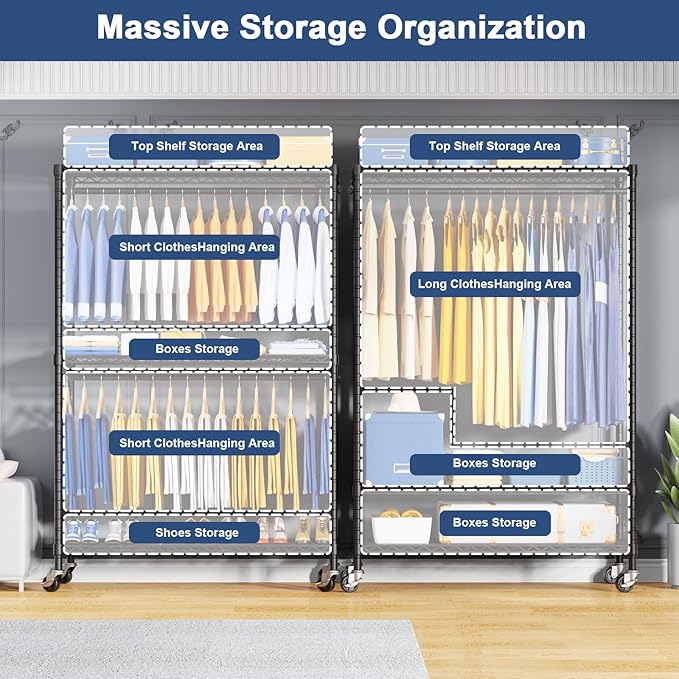P8C Heavy Duty Clothes Rack（With Extended Width Design） Rolling Clothing Racks - Image 3