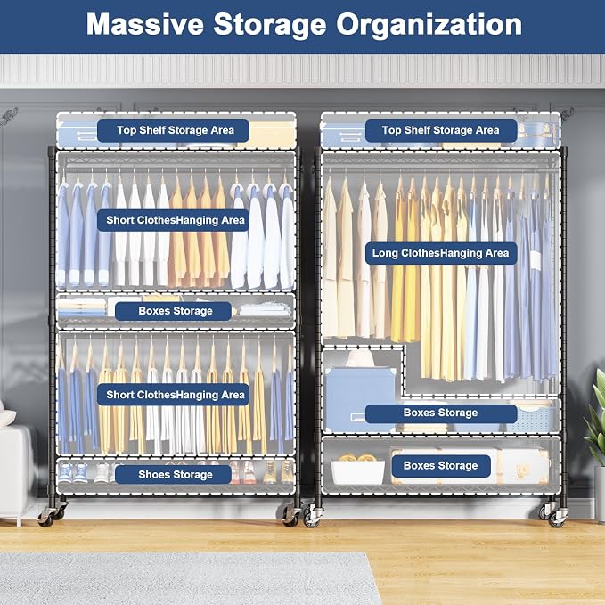 P8C Heavy Duty Clothes Rack（With Extended Width Design） Rolling Clothing Racks - Image 3