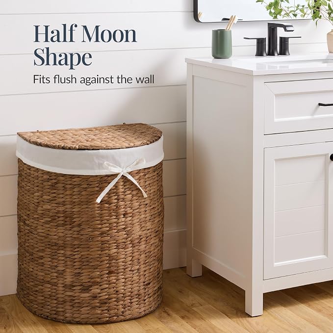 Best Choice Products Half Moon Laundry Hamper w/Lid, Woven Half Round Laundry - Image 4