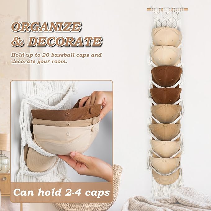 Macrame Hat Hangers for Wall Handmade Boho Baseball Cap Hanger Hand Knitting - Image 5