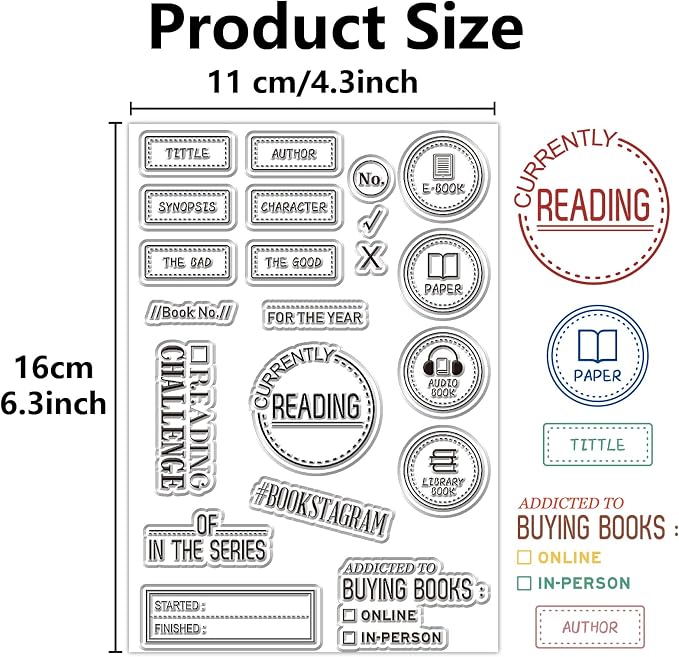 CRASPIRE Reading Diary Stamps Book Reads Label Clear Stamps Bookstore Bookshelf - Image 2