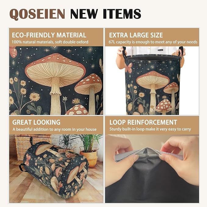 Fantasy Mushroom Laundry Basket, Butterfly Stars Collapsible Laundry Baskets - Image 2