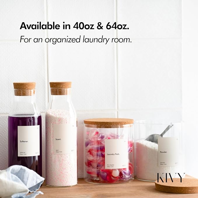 KIVY Glass Laundry Detergent Dispenser + Labels Glass Jars - Image 3