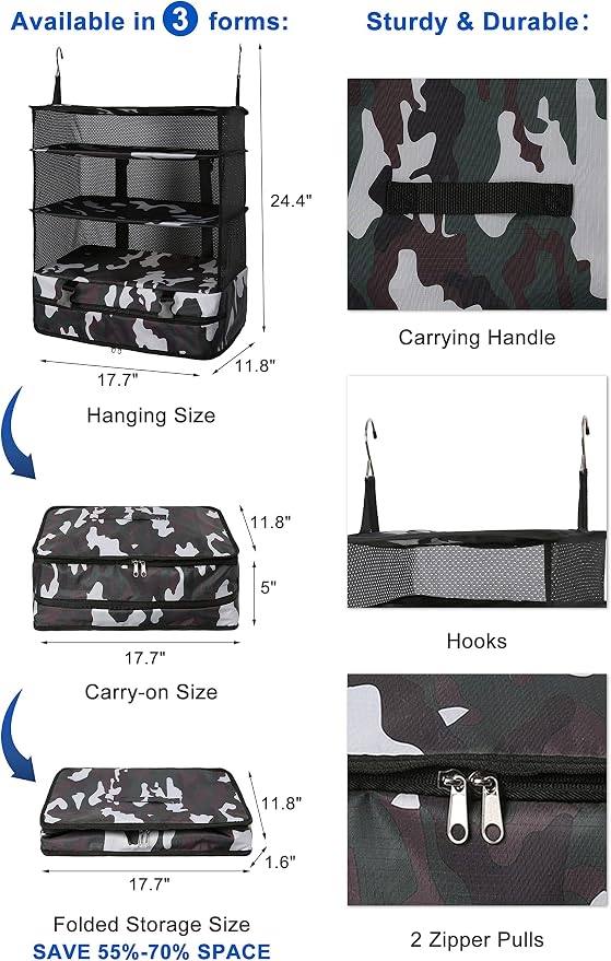 ELEZAY Hanging Packing Cubes Portable Travel Closet Collapsible Compression - Image 3