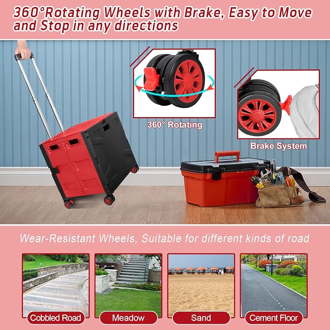 FELICON Folding Utility Cart Portable Rolling Crate Handcart - Image 5