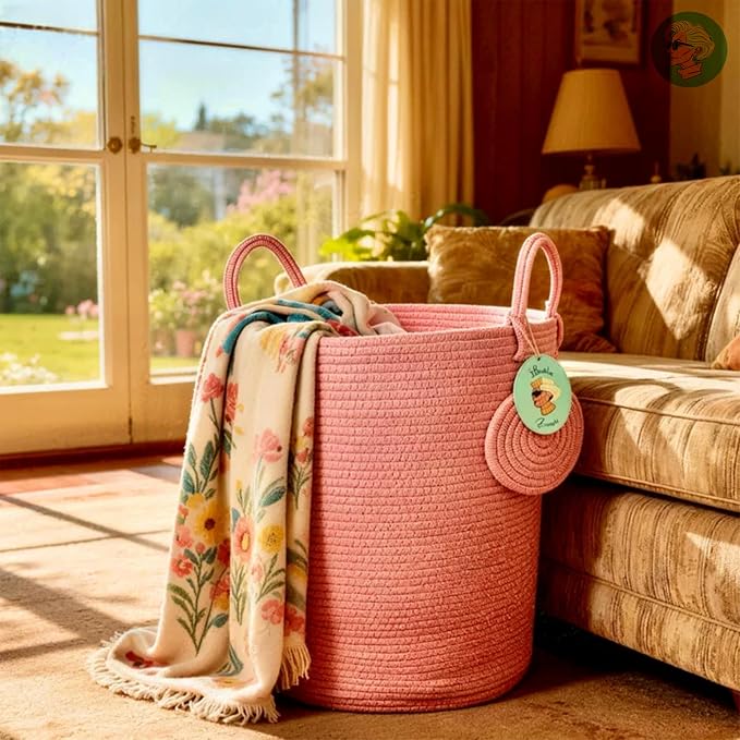 Modern Granny Medium Cotton Rope Laundry Hamper 14x16 Inch Dual Secure Woven - Image 3