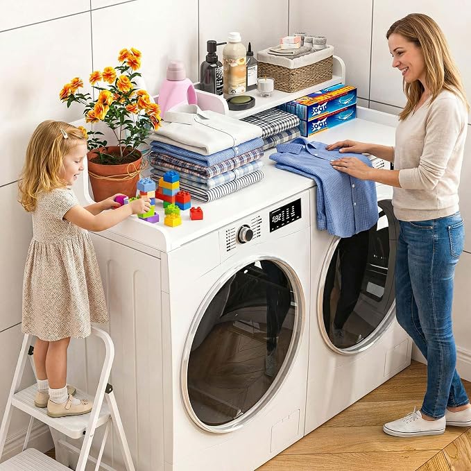 Washer Dryer Countertop with Open Storage Shelf & Raised Edge Guard, Laundry - Image 6