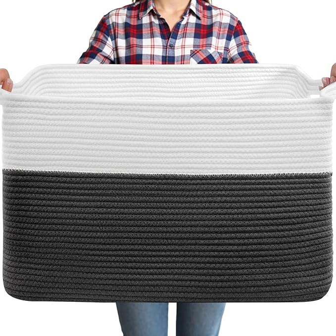105L XXXL Large Blanket Basket, Rectangular Cotton Rope Basket, Laundry Hamper by Unknown