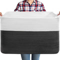 75L Large Blanket Basket, Rectangular Cotton Rope Basket, Laundry Hamper by Unknown
