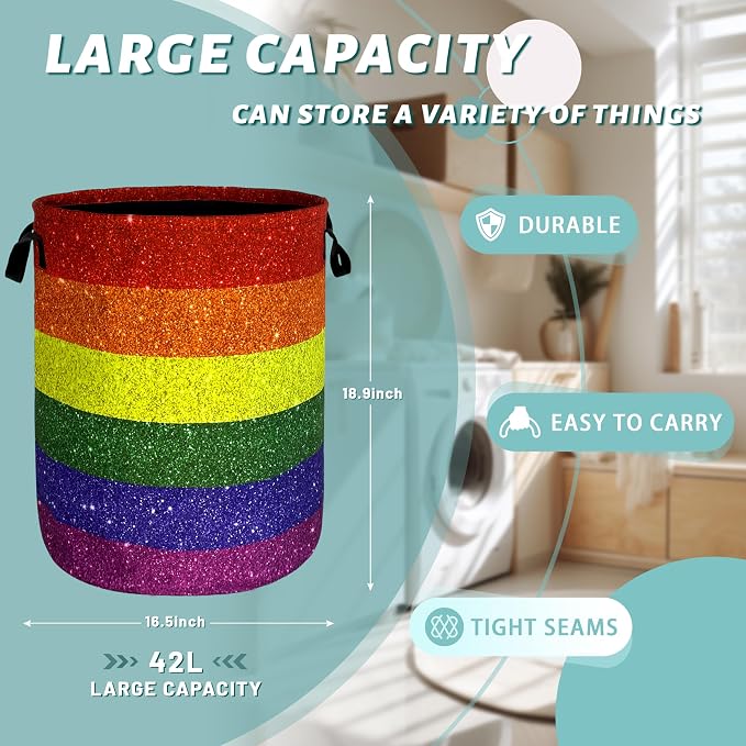 Shiny Rainbow Printed Laundry Basket Gay Funny Laundry Hamper Foldable Oxford - Image 2
