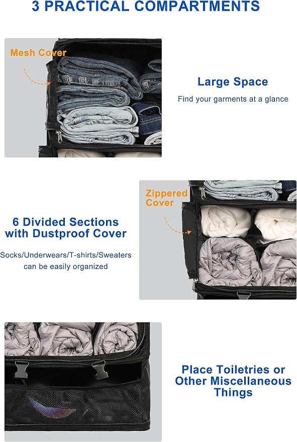 ELEZAY Hanging Packing Cubes Portable Closet 3-Shelf Travel Collapsible - Image 3