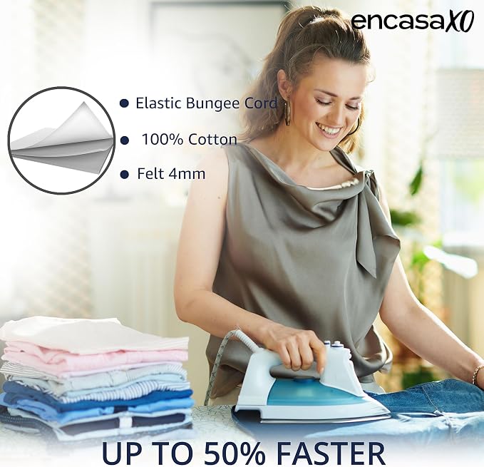 Encasa XO Ironing Board Cover and Pad 54"x15" - 4mm Felt Large Iron Board Cover - Image 4